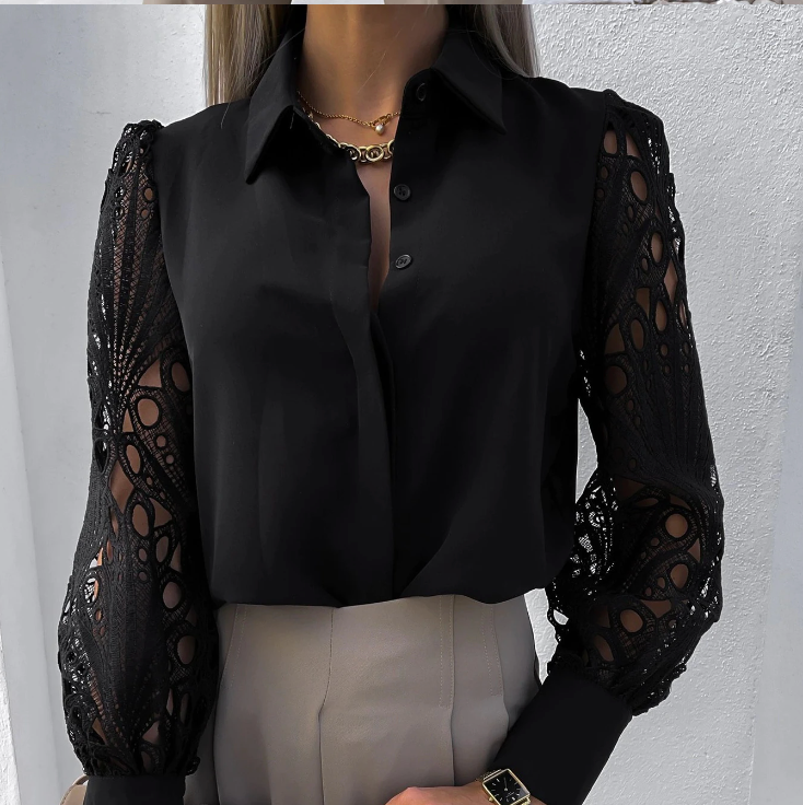 Selviane – Luxe Lace Lantern-Sleeve Blouse