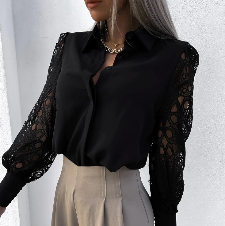 Selviane – Luxe Lace Lantern-Sleeve Blouse