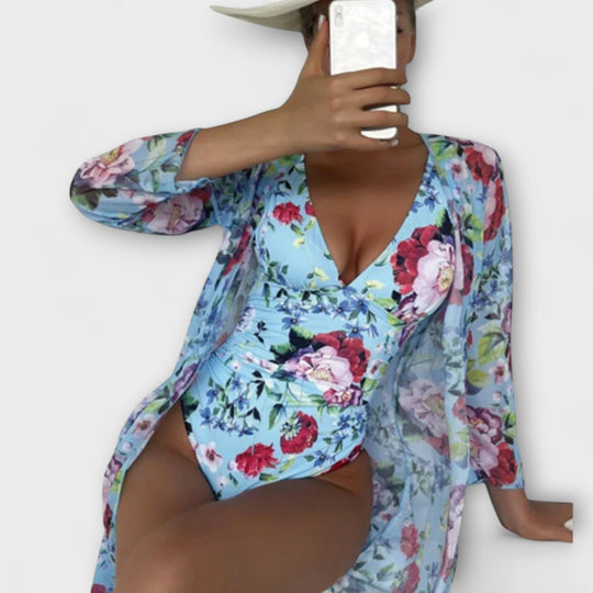 Zarina – Floral Wrap Swimsuit with Matching Cover-Up