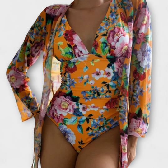 Zarina – Floral Wrap Swimsuit with Matching Cover-Up