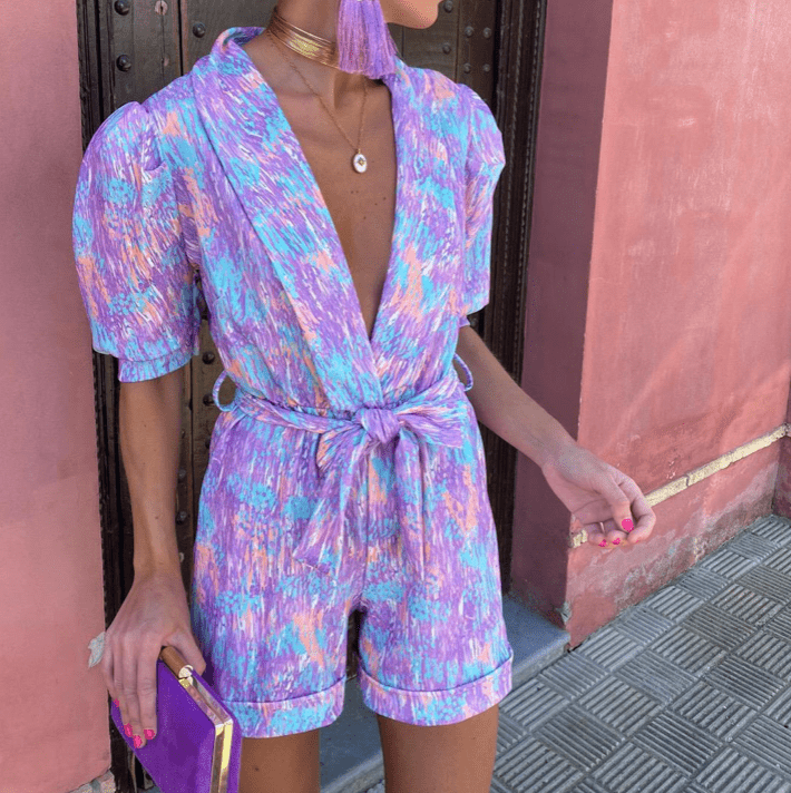 Zaya – Printed Tie-Waist Romper for Women