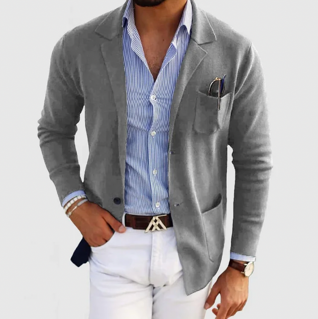 Dominic – Light Grey Slim Fit Knit Blazer for Men