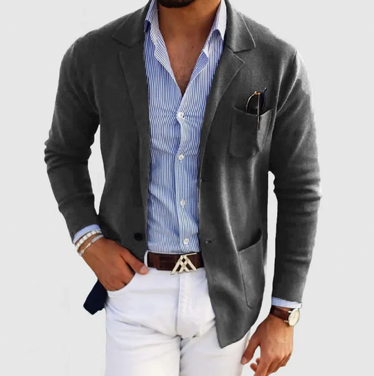Dominic – Dark Grey Slim Fit Knit Blazer for Men