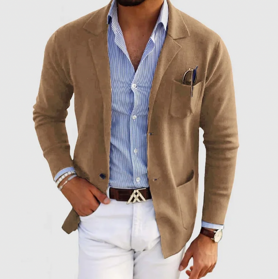 Dominic – Beige Slim Fit Knit Blazer for Men