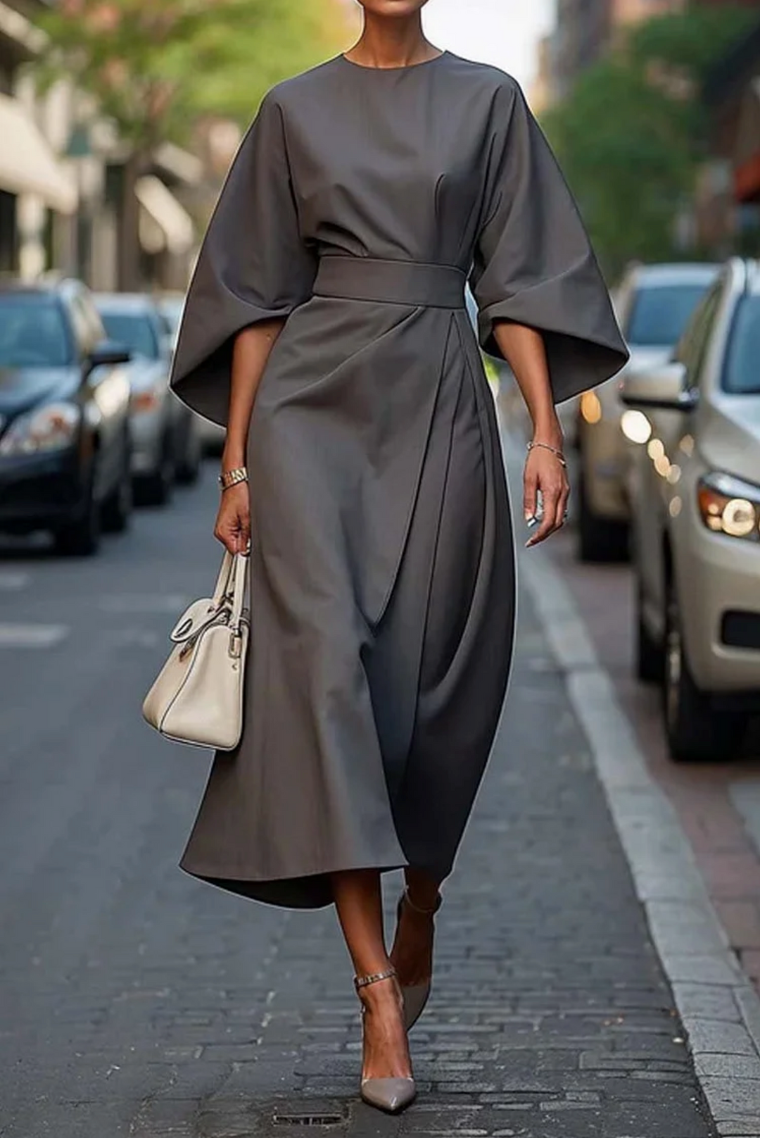 Anna – Sculpted Drape Midi Dress