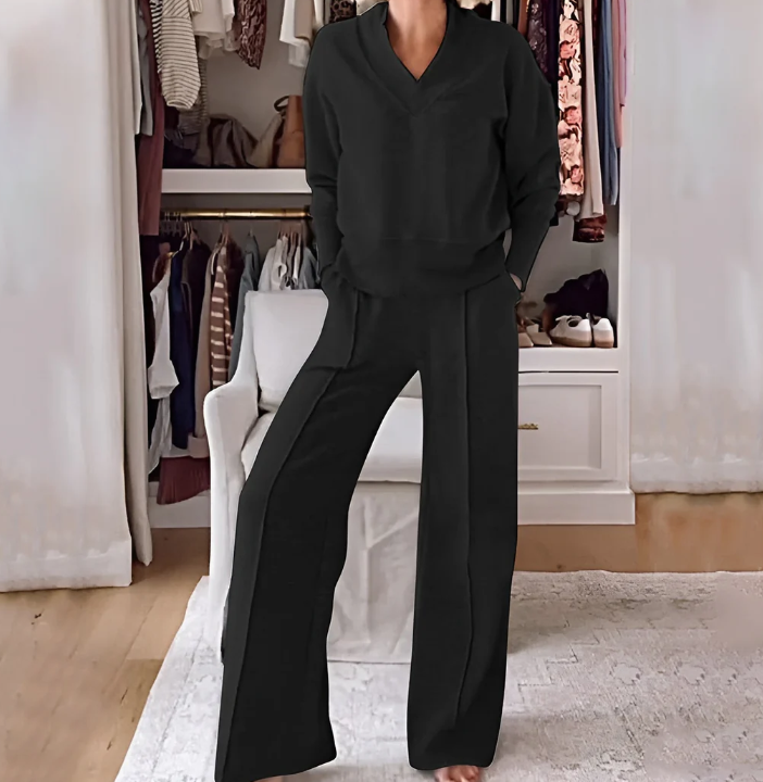 Elvessa – Wide-Leg Two-Piece Lounge & Travel Set for Women