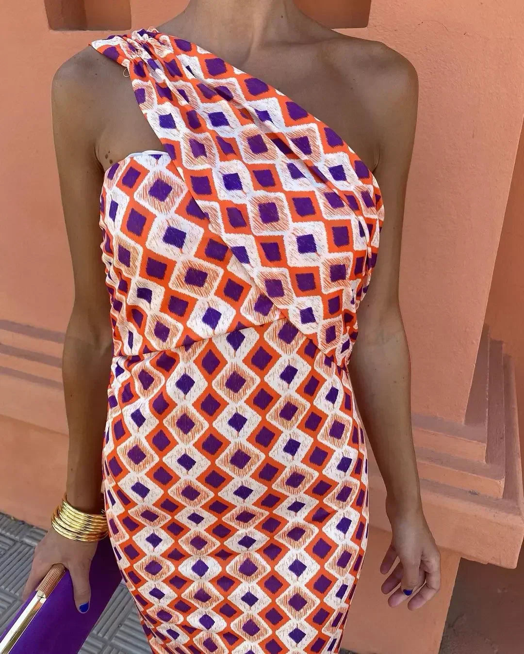 Talviva – One-Shoulder Retro Print Jumpsuit for Women