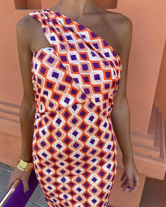 Talviva – One-Shoulder Retro Print Jumpsuit for Women