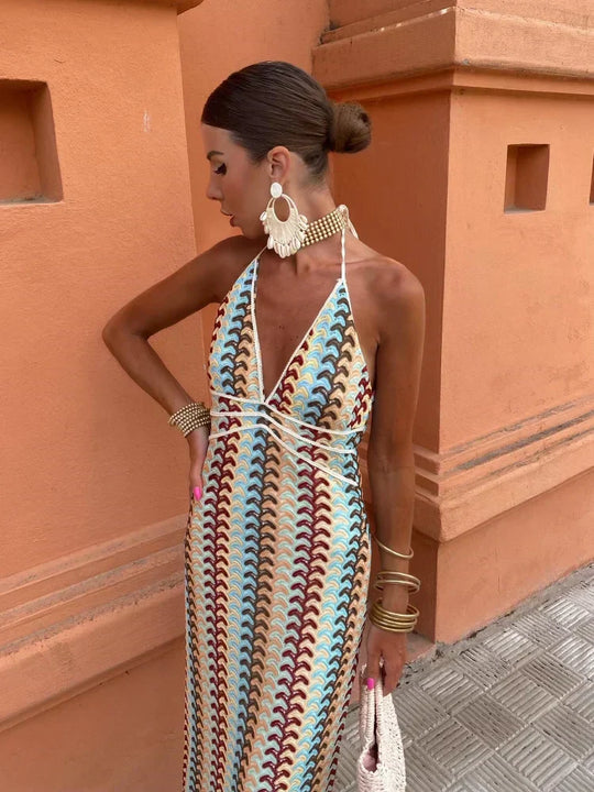 Calivana – Retro Wave Crochet Maxi Dress for Women