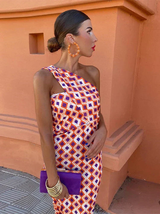 Talviva – One-Shoulder Retro Print Jumpsuit for Women