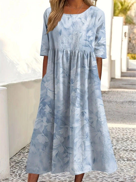 Elira – Floral Midi Dress with Elbow Sleeves