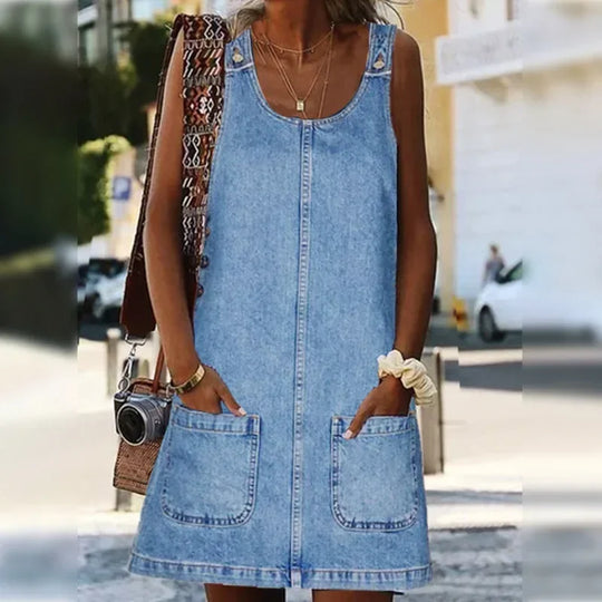 Mirellie – Sleeveless Pocket-Front Denim Mini Dress for Women