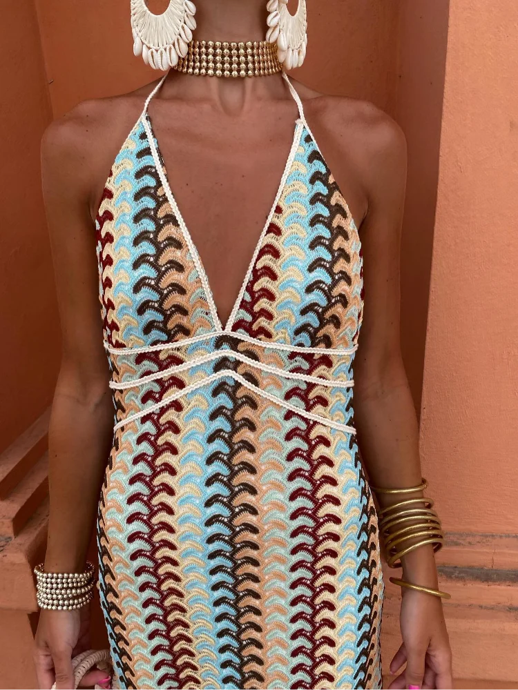 Calivana – Retro Wave Crochet Maxi Dress for Women