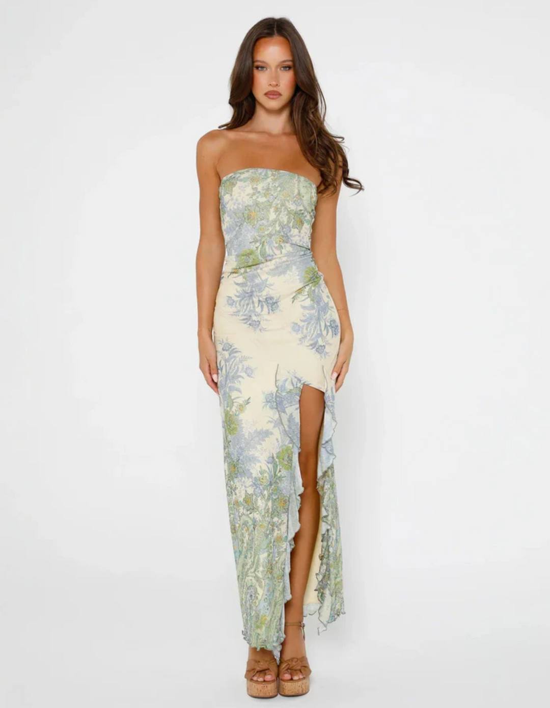 Gorana – Strapless Floral Mesh Gown