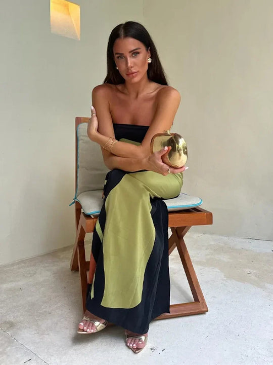 Auravine – Strapless Abstract Print Maxi Dress for Women