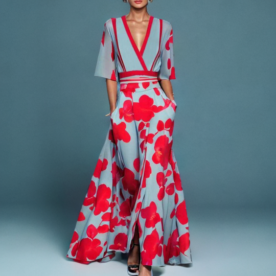 Mariama – Floral Contrast Two-Piece Maxi Set for Women