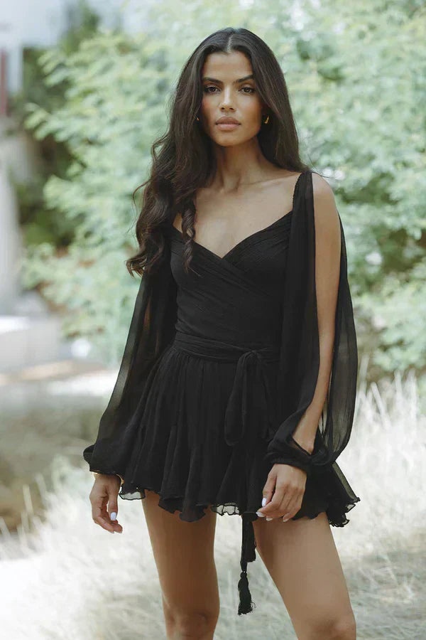 Veronica – Flowy Boho Lace-Up Mini Dress for Women