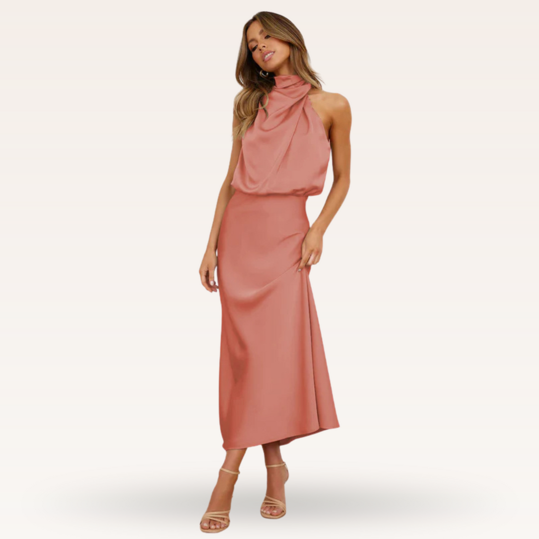 Jolanda – Satin Cowl Neck Midi Dress for Women