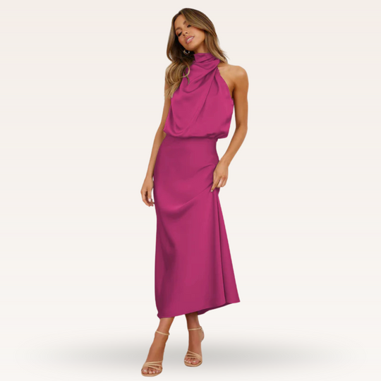 Jolanda – Satin Cowl Neck Midi Dress for Women