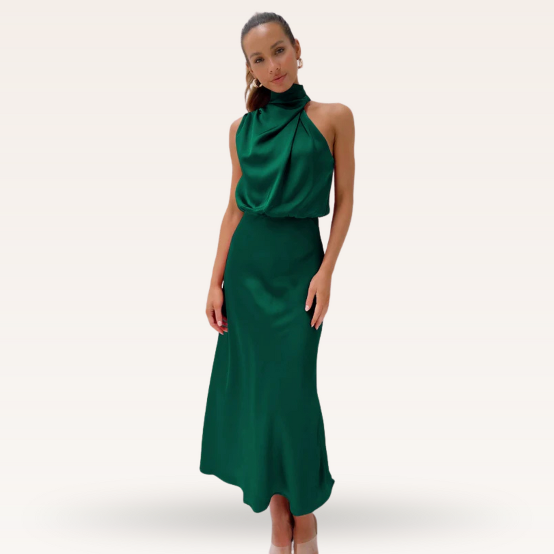 Jolanda – Satin Cowl Neck Midi Dress for Women