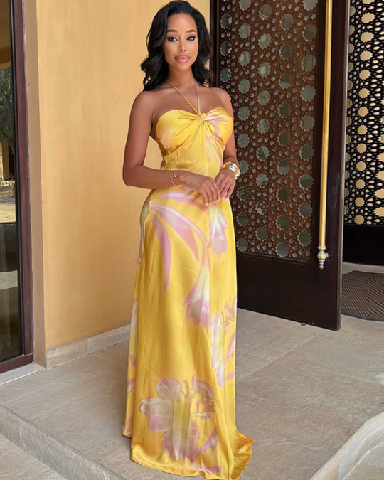Alvina – Strapless Sunset Silk Maxi Dress for Women