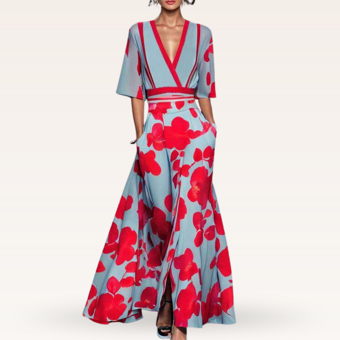 Mariama – Floral Contrast Two-Piece Maxi Set for Women