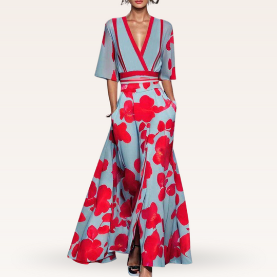Mariama – Floral Contrast Two-Piece Maxi Set for Women
