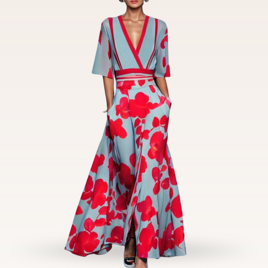 Mariama – Floral Contrast Two-Piece Maxi Set for Women