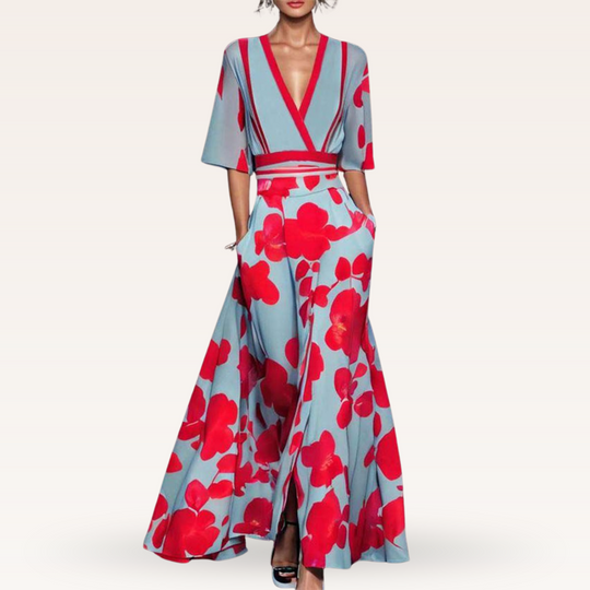 Mariama – Floral Contrast Two-Piece Maxi Set for Women