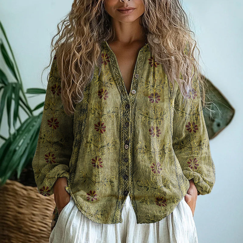 Mandi – Floral Linen Blouse for Women