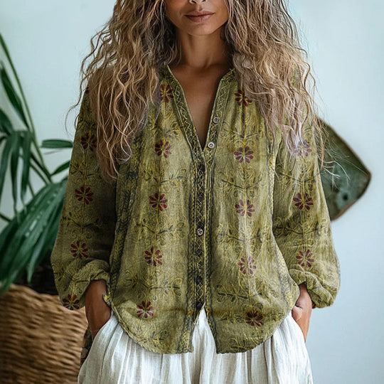Mandi – Floral Linen Blouse for Women