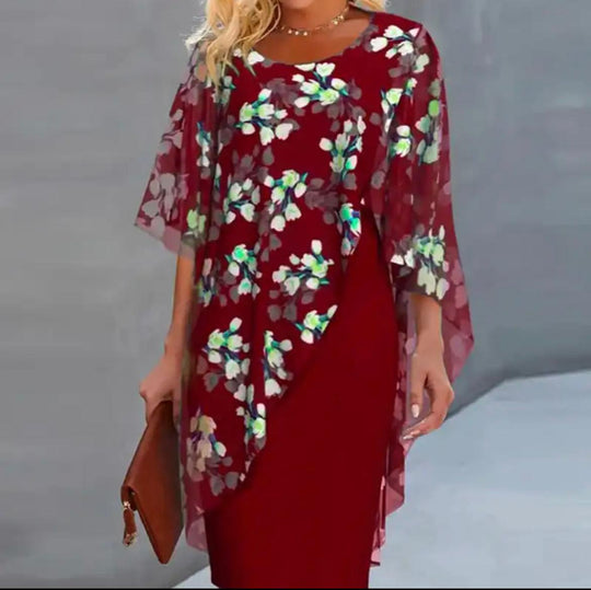Daria – Floral Overlay Chiffon Midi Dress