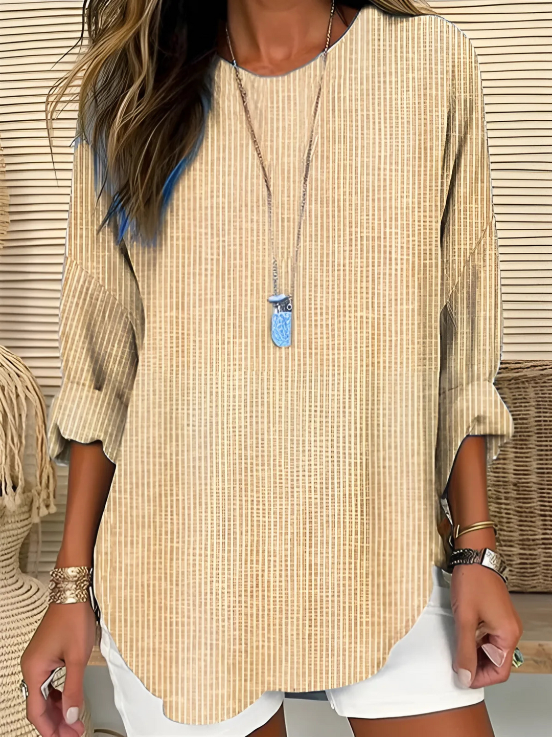 Yelena – Striped Long-Sleeve Blouse for Women