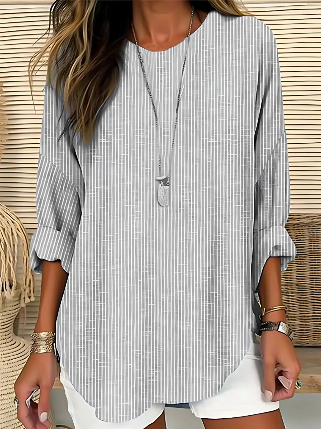 Yelena – Striped Long-Sleeve Blouse for Women