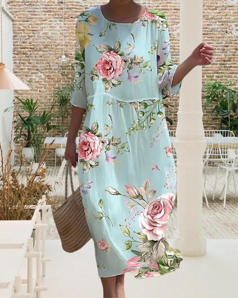 Florvienne – Pastel Floral Chiffon Midi Dress for Women