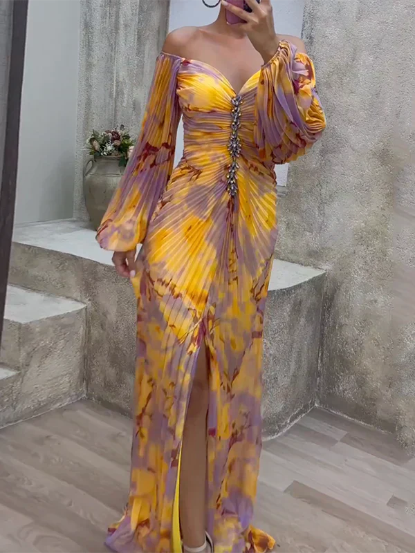 Albulena – Off-Shoulder Sunset Bloom Evening Gown