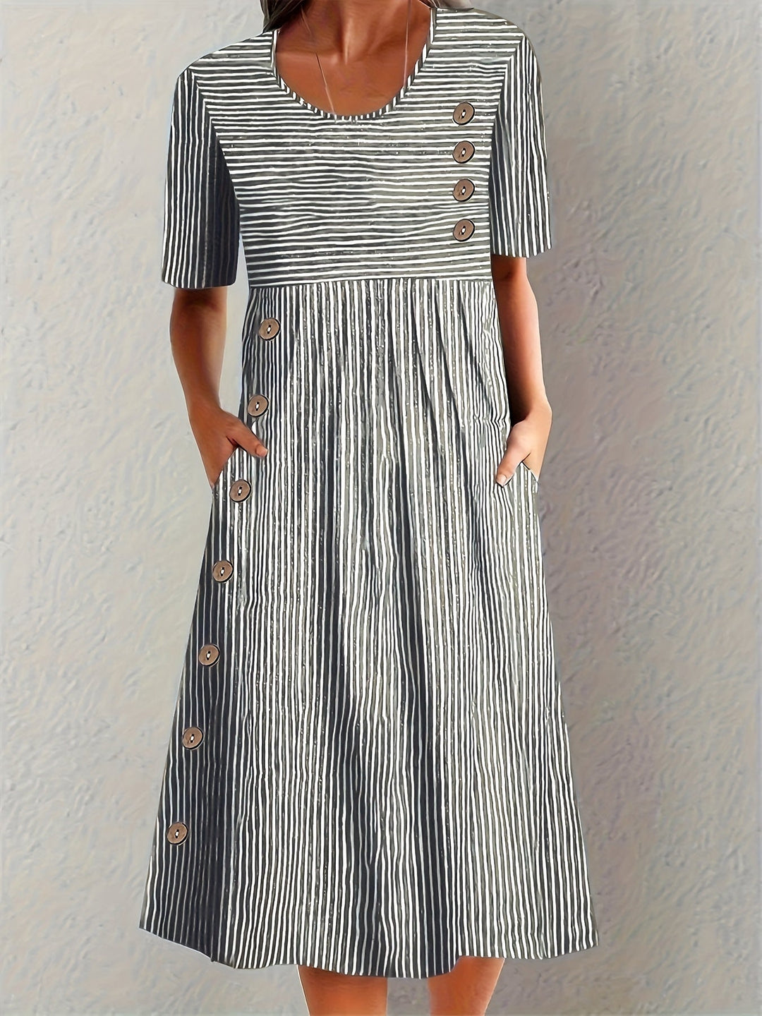 Elsie – Striped Button-Detail Midi Dress