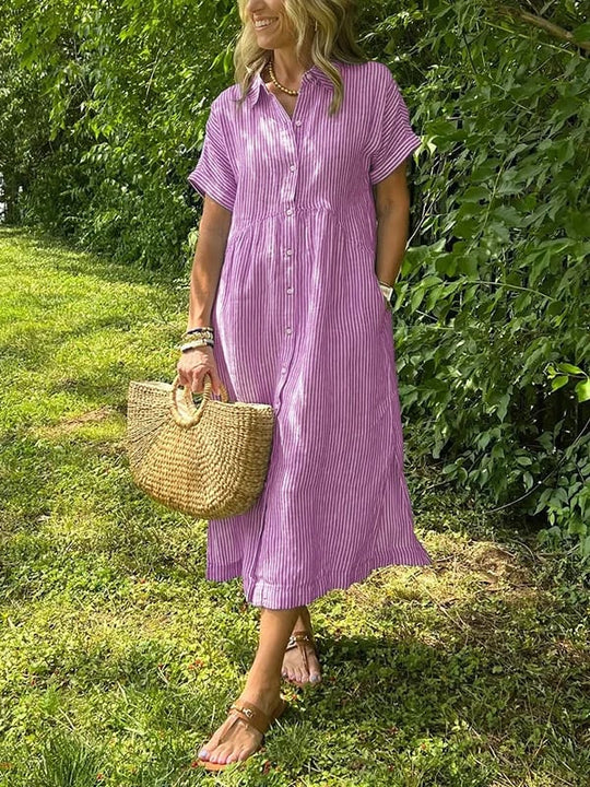 Solanys – Striped Cotton Midi Day Dress for Women
