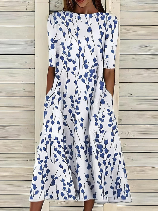 Lunara – Printed Cotton Midi Dress with Pockets