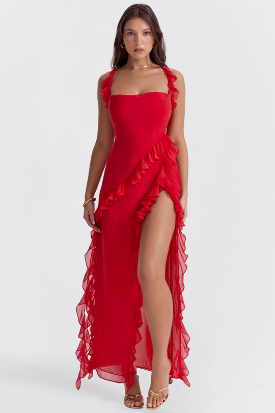 Alyson – Ruffle-Edge Side-Slit Dress for Women
