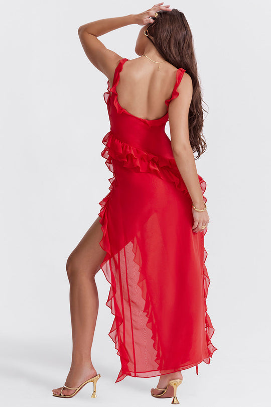 Alyson – Ruffle-Edge Side-Slit Dress for Women
