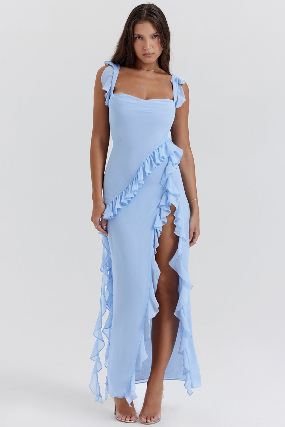 Alyson – Ruffle-Edge Side-Slit Dress for Women