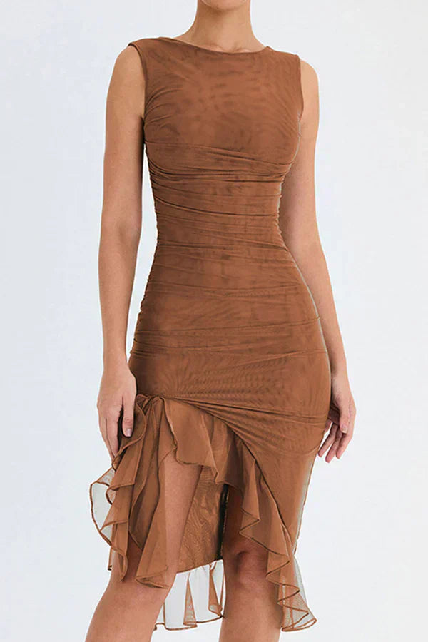 Taloura – Ruched Ruffle-Hem Bodycon Dress for Women