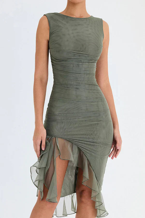 Taloura – Ruched Ruffle-Hem Bodycon Dress for Women
