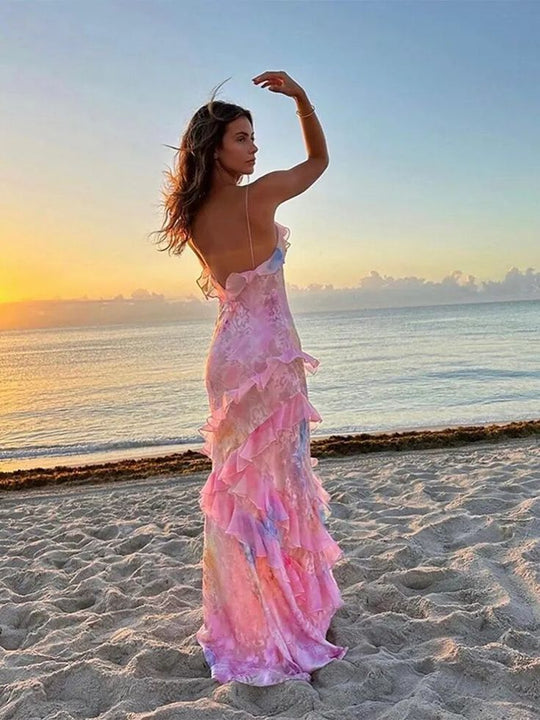 Fioretta – Asymmetrical Floral Ruffle Gown for Women