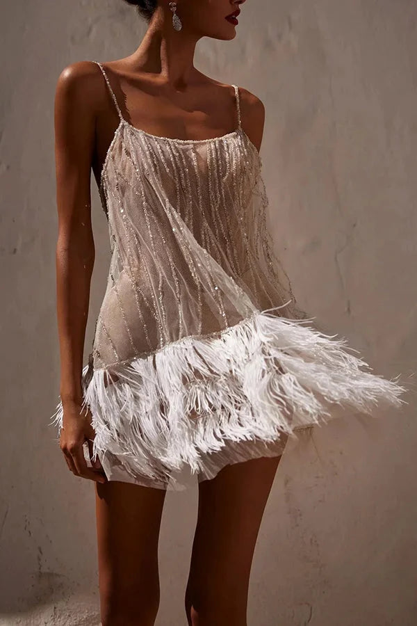 Aili – Feathered Fringe Mini Dress