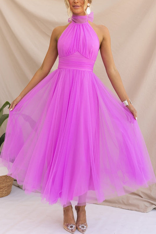 Avelisse – Halter Tulle Tea-Length Dress for Women