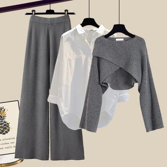 Cymara – Three-Piece Layered Knit & Shirt Skirt Set for Women