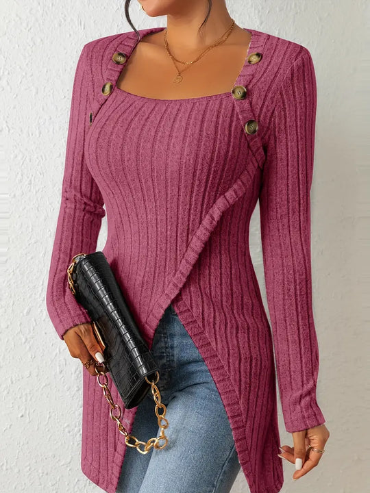 Virellia – AsymKnit Button-Drape Sweater