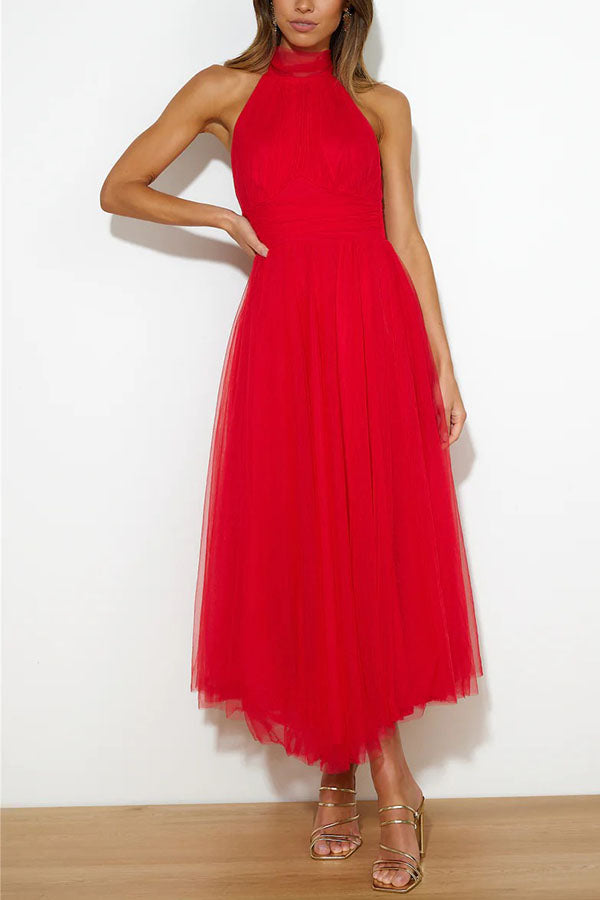 Avelisse – Halter Tulle Tea-Length Dress for Women